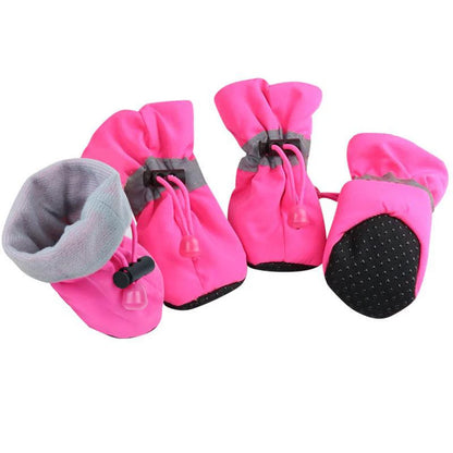 Waterproof Anti-Slip Winter Dog Boots with Socks (4 Pack) - 4 / Pink