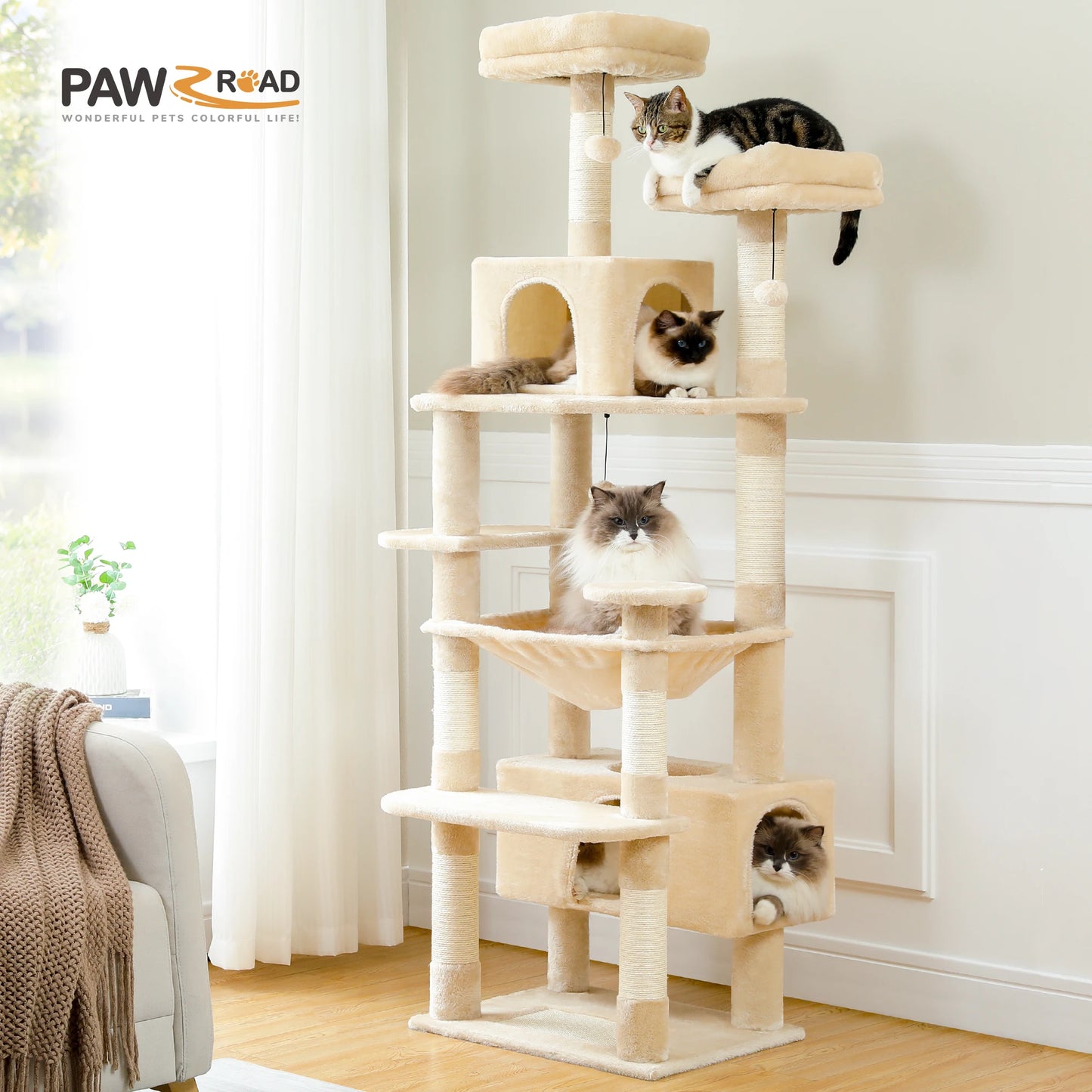 Large Multi-Level Plush Cat Tree with Condos - view 30