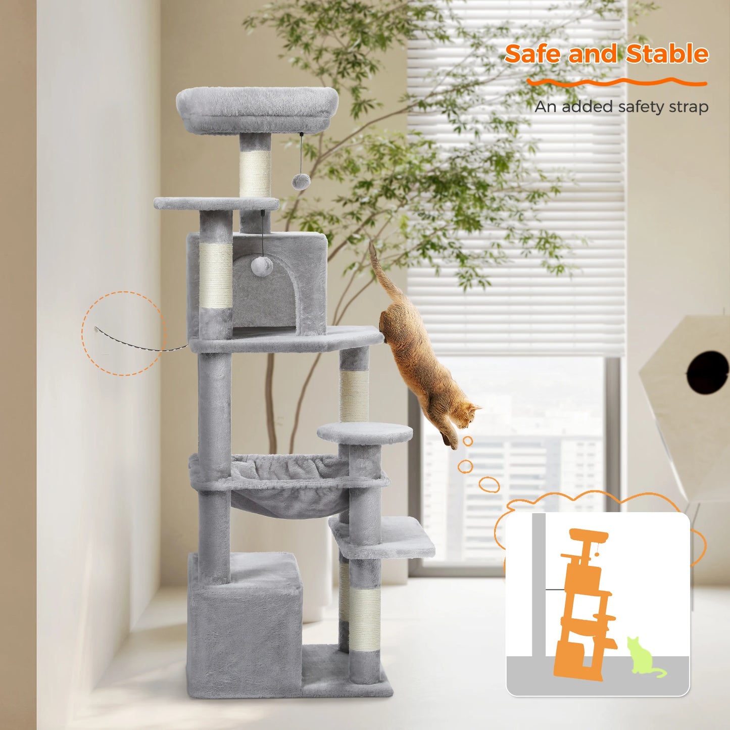 Large Cat Tree Tower with Hammock and Padded Perches - view 45