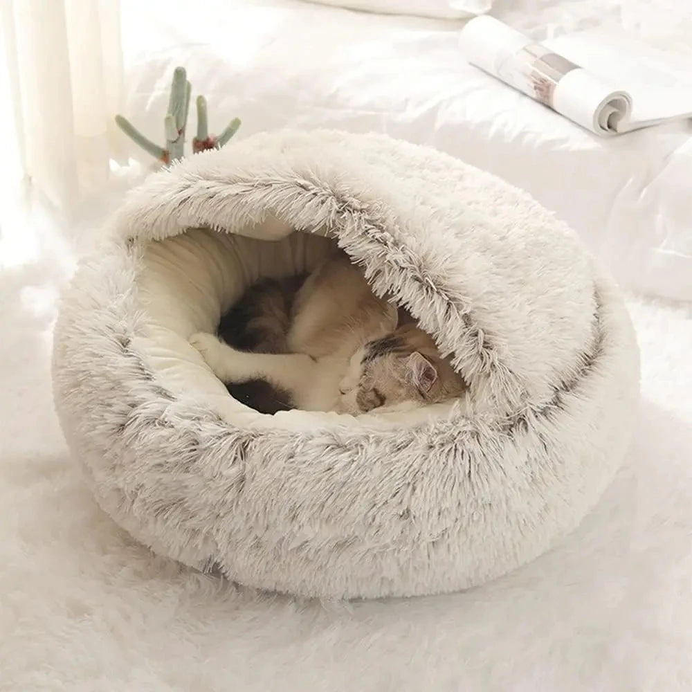 Soft Plush 2-in-1 Pet Cave Bed for Cats and Small Dogs - feature view
