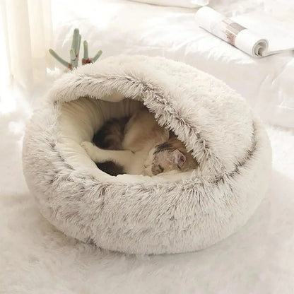 Soft Plush 2-in-1 Pet Cave Bed for Cats and Small Dogs - feature view