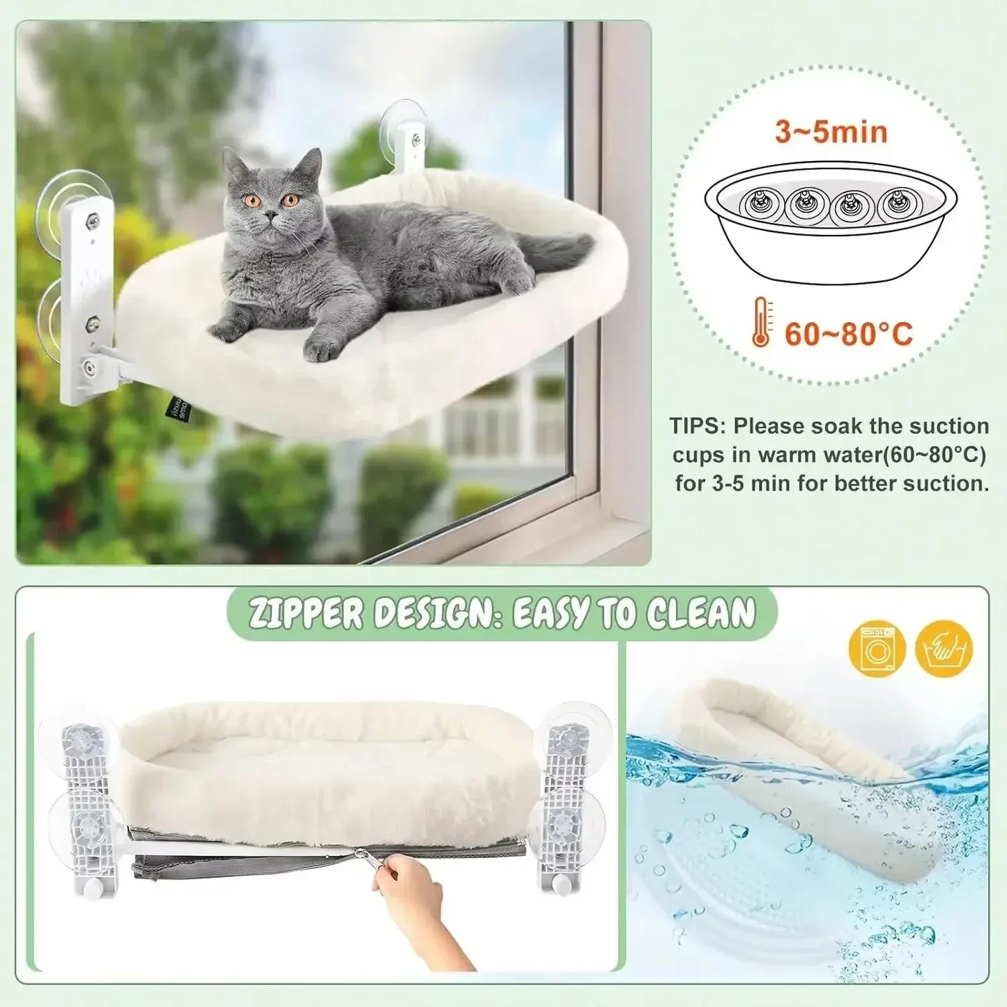 Winter Cat Window Hammock with Suction Cups - side view