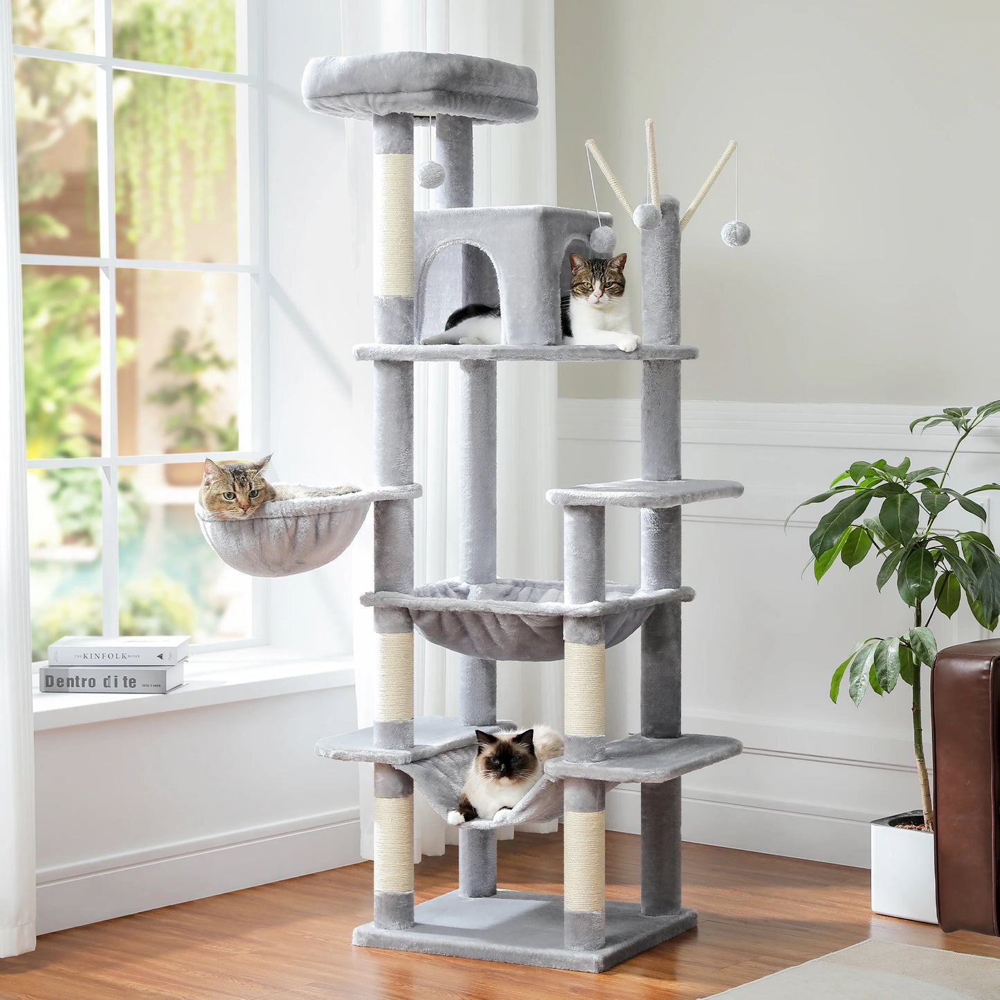 Large Multi-Level Plush Cat Tree with Condos - lifestyle