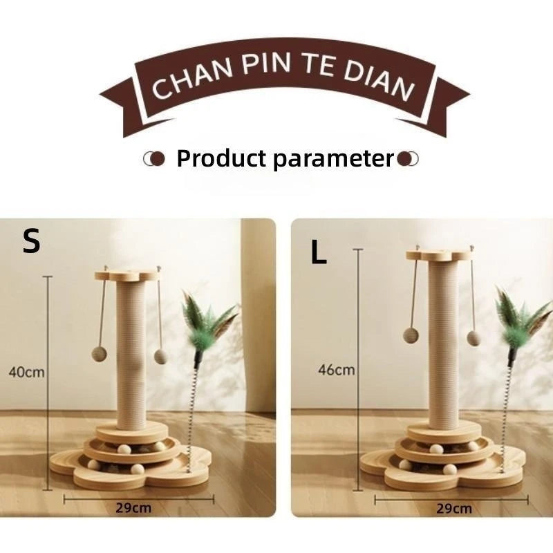 Wooden Cat Scratching Post with Turntable and Sisal Ball Toys - lifestyle