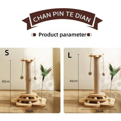 Wooden Cat Scratching Post with Turntable and Sisal Ball Toys - lifestyle