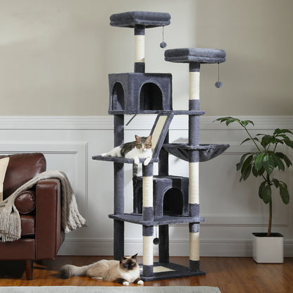 Large Multi-Level Plush Cat Tree with Condos - side view