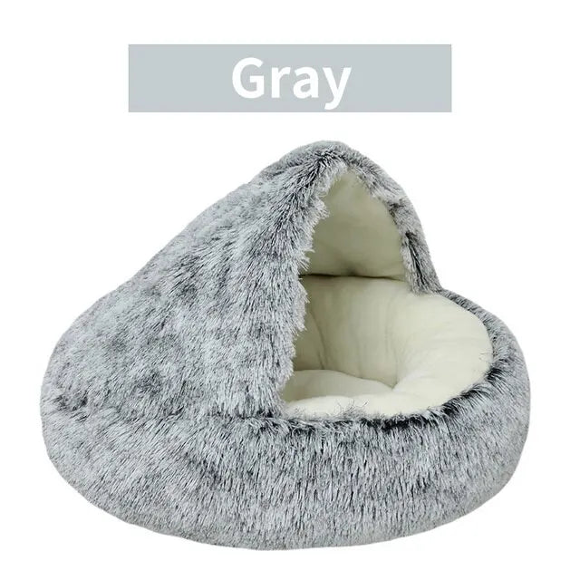 Soft Plush 2-in-1 Pet Cave Bed for Cats and Small Dogs - 50x50cm / Gray