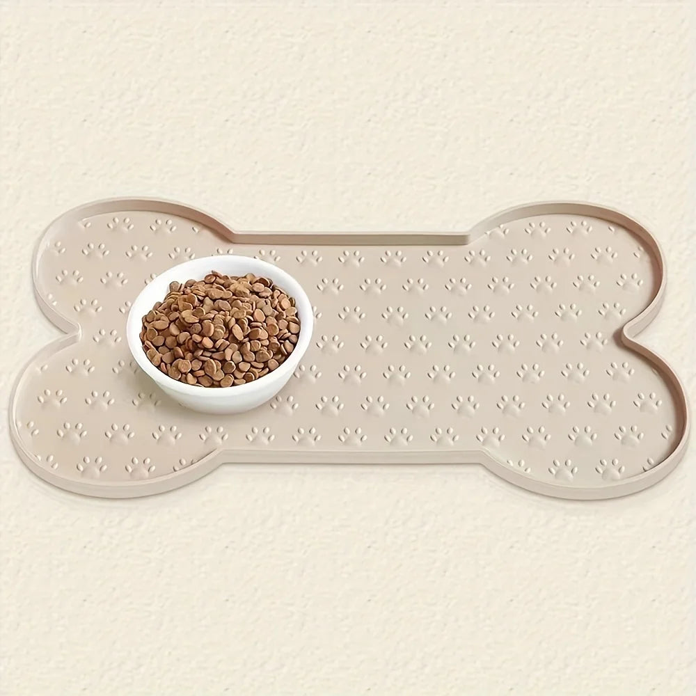 Non-Slip Silicone Pet Feeding Mat with Raised Edges - Beige Color