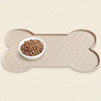 Non-Slip Silicone Pet Feeding Mat with Raised Edges - Beige Color