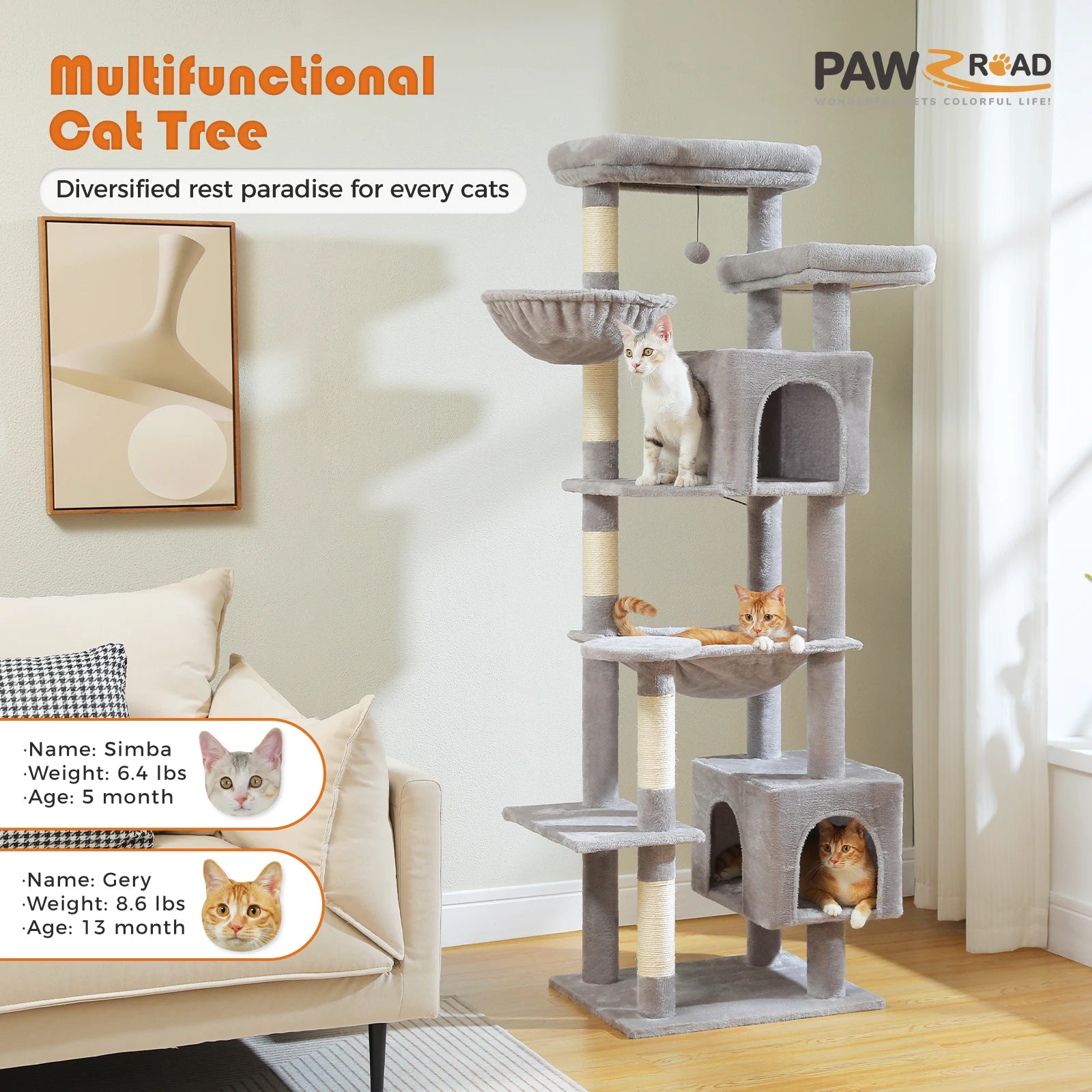 Large Multi-Level Plush Cat Tree with Condos - view 23