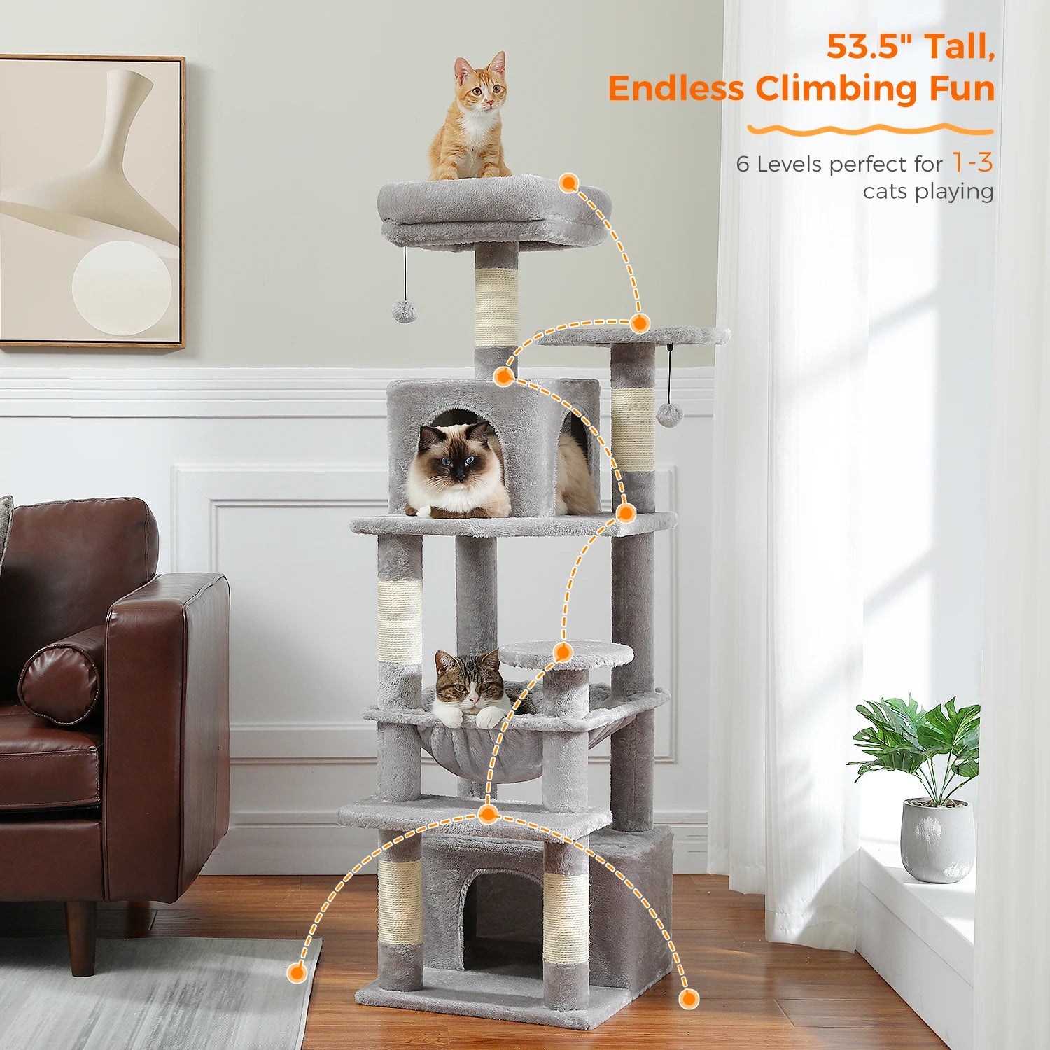 Large Cat Tree Tower with Hammock and Padded Perches - view 44