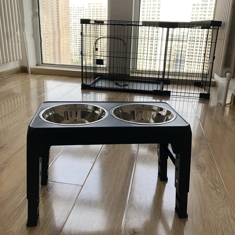 Adjustable Elevated Dog Feeder with Double Stainless Steel Bowls - close-up