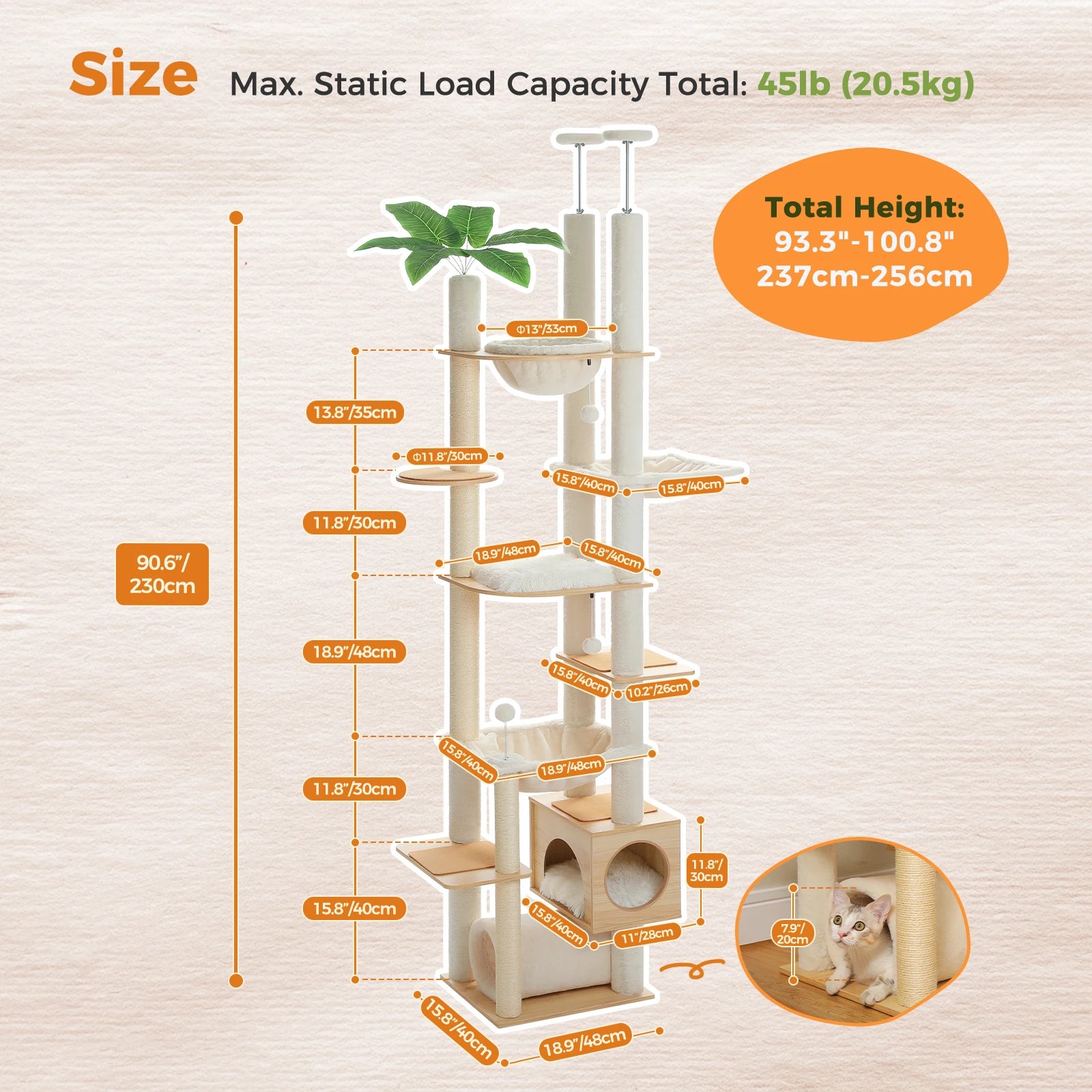 Height Adjustable Floor-to-Ceiling Cat Tree with Hammock - lifestyle