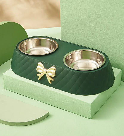 Bow Tie Style Pet Food Bowl Stand with Steel Bowls - size reference