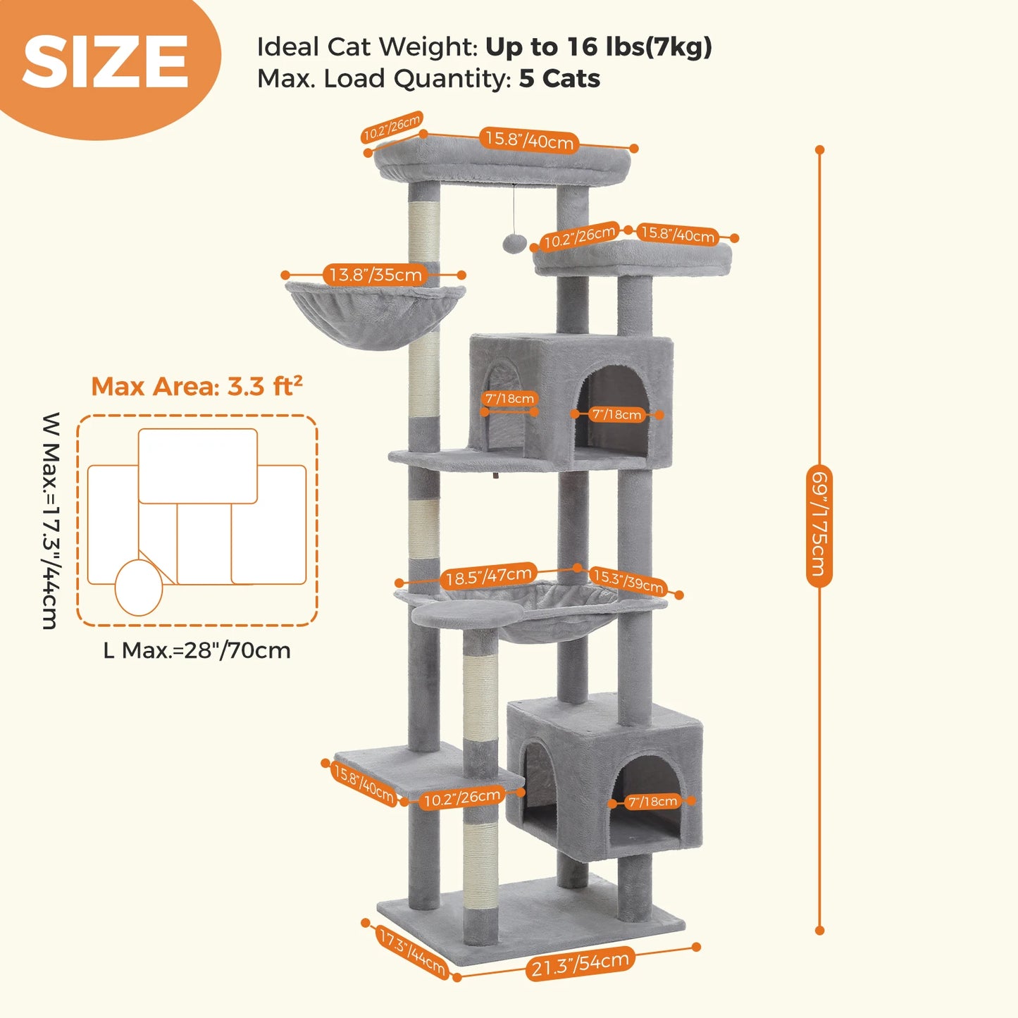 Large Multi-Level Plush Cat Tree with Condos - view 21