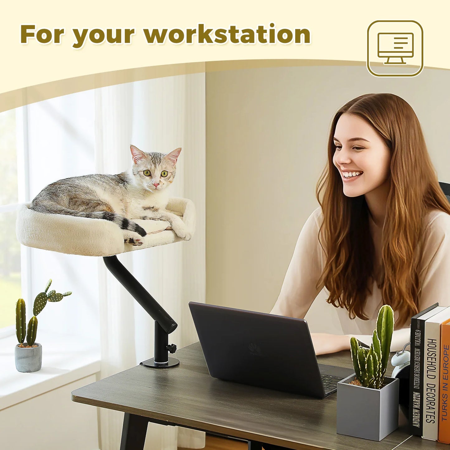 360 Degree Rotatable Cat Desk Bed with Adjustable Stand - from above