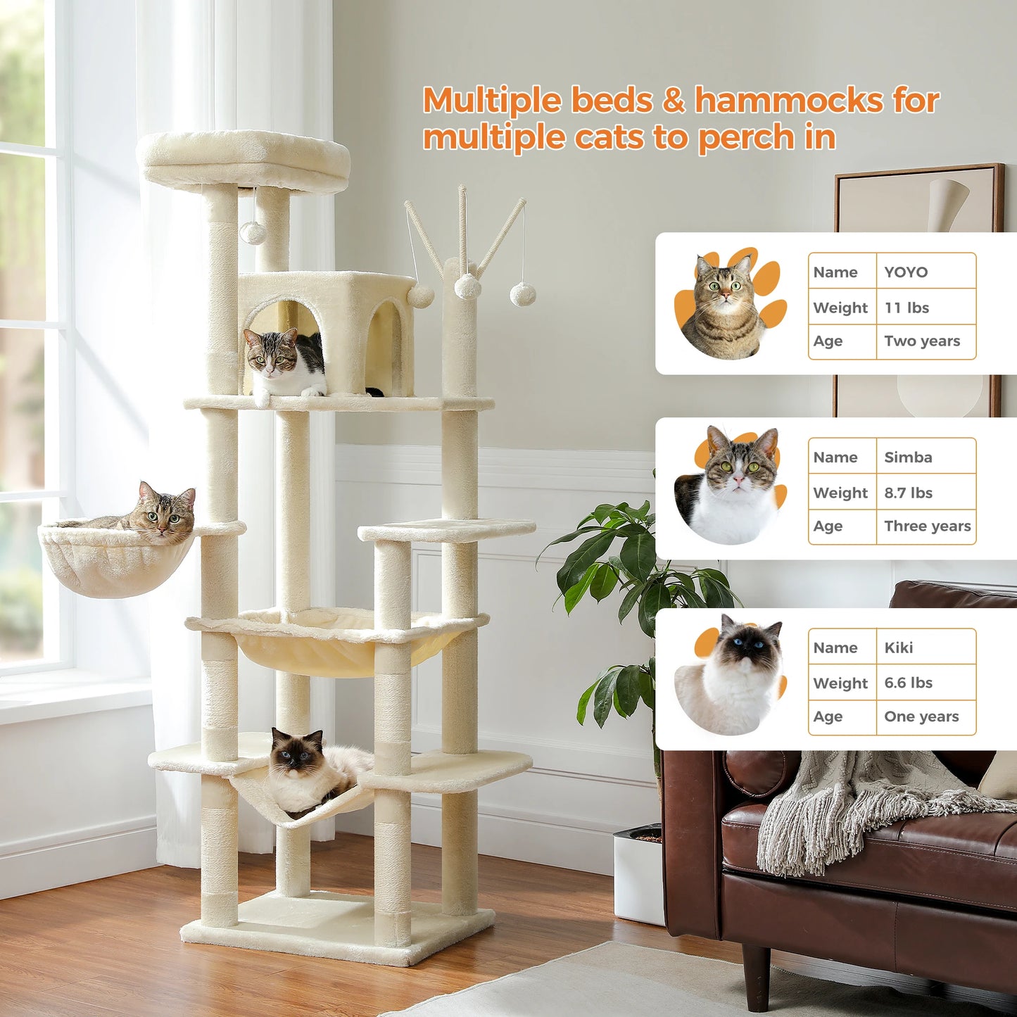 Large Multi-Level Plush Cat Tree with Condos - view 40