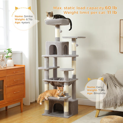 Large Cat Tree Tower with Hammock and Padded Perches - view 34