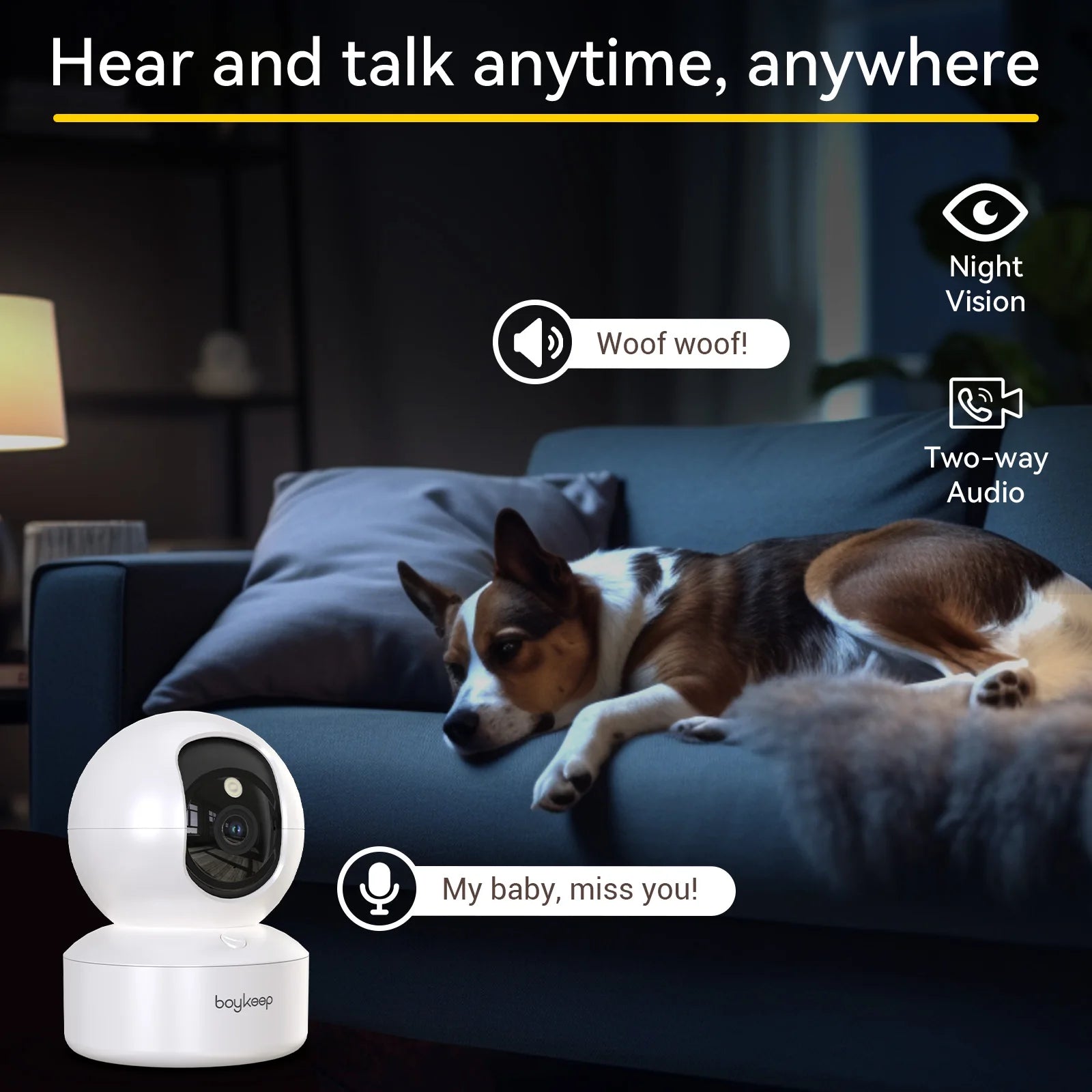 2K Pet Camera with WiFi App, 360 Pan-Tilt and 2-Way Audio - in use