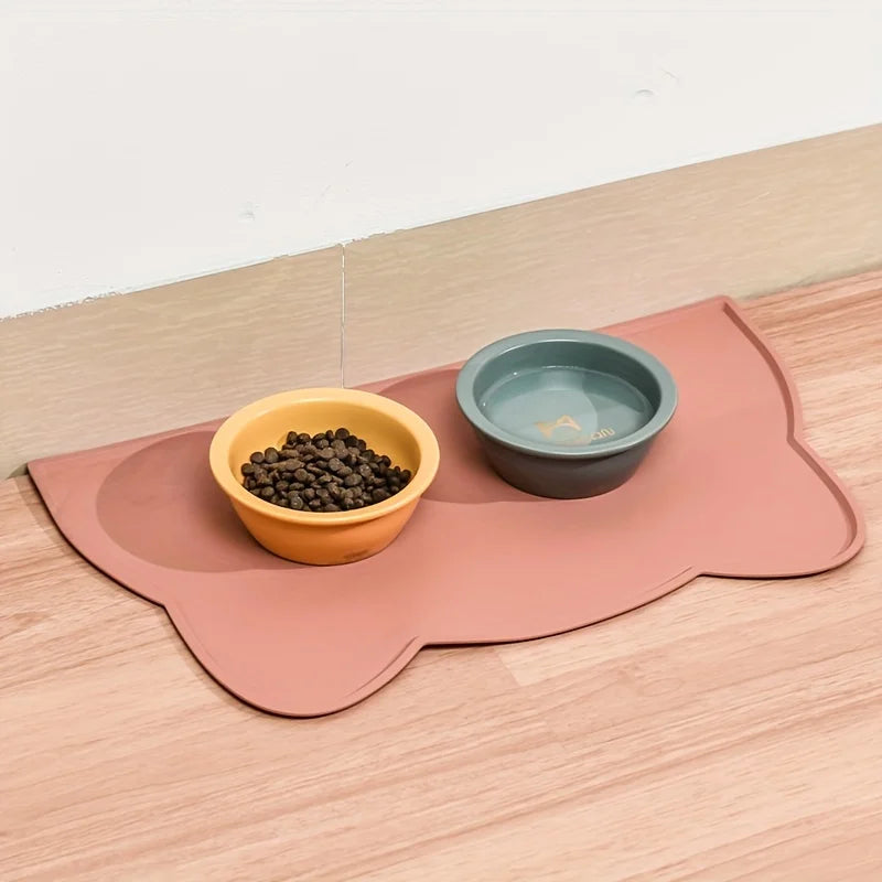 Waterproof Silicone Pet Feeding Mat with Raised Edge - Pink / 44X24cm