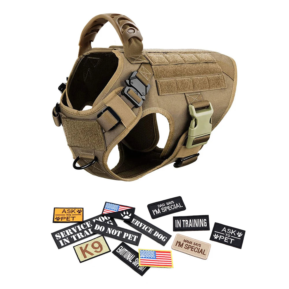 Tactical Military Dog Harness Set with Patches - S / Brown 13 Pieces