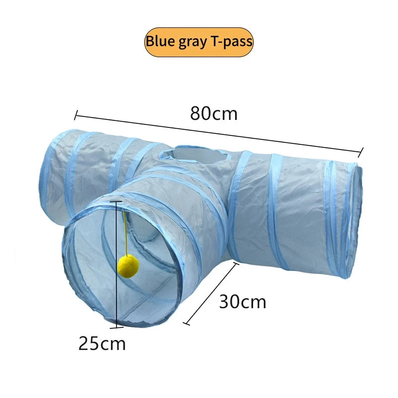 Foldable Cat Tunnel with Crinkle Paper for Indoor Play - Blue Gray T tunnels