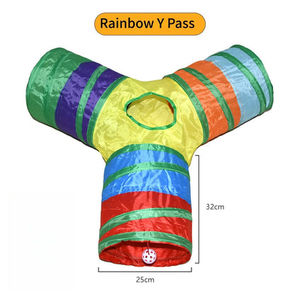 Foldable Cat Tunnel with Crinkle Paper for Indoor Play - Rainbow Y tunnels