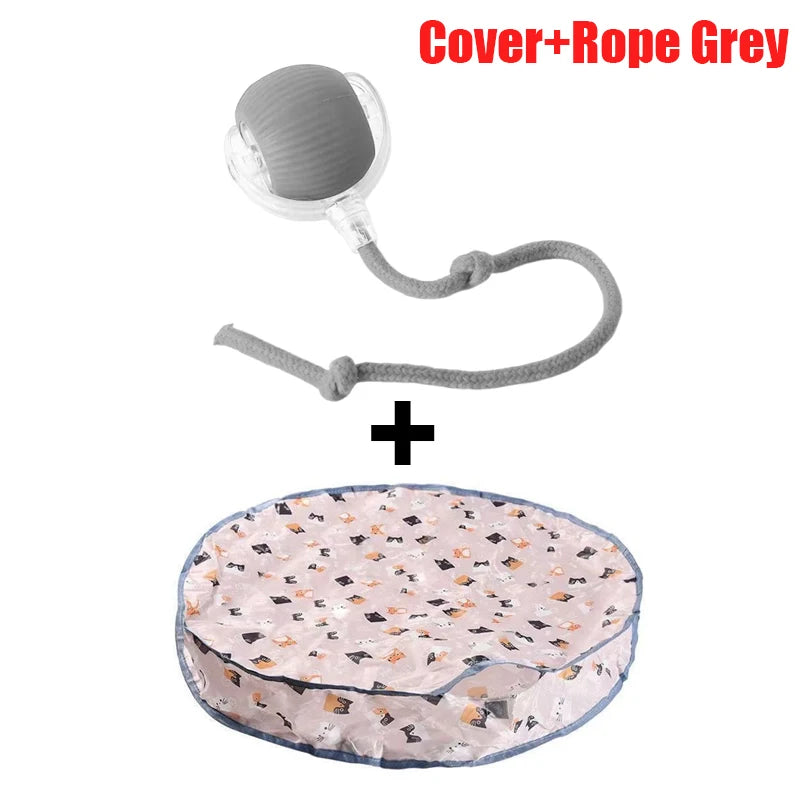 Interactive Motion Cat Toy Ball with Hide and Seek Pouch - Grey Rope Style Set