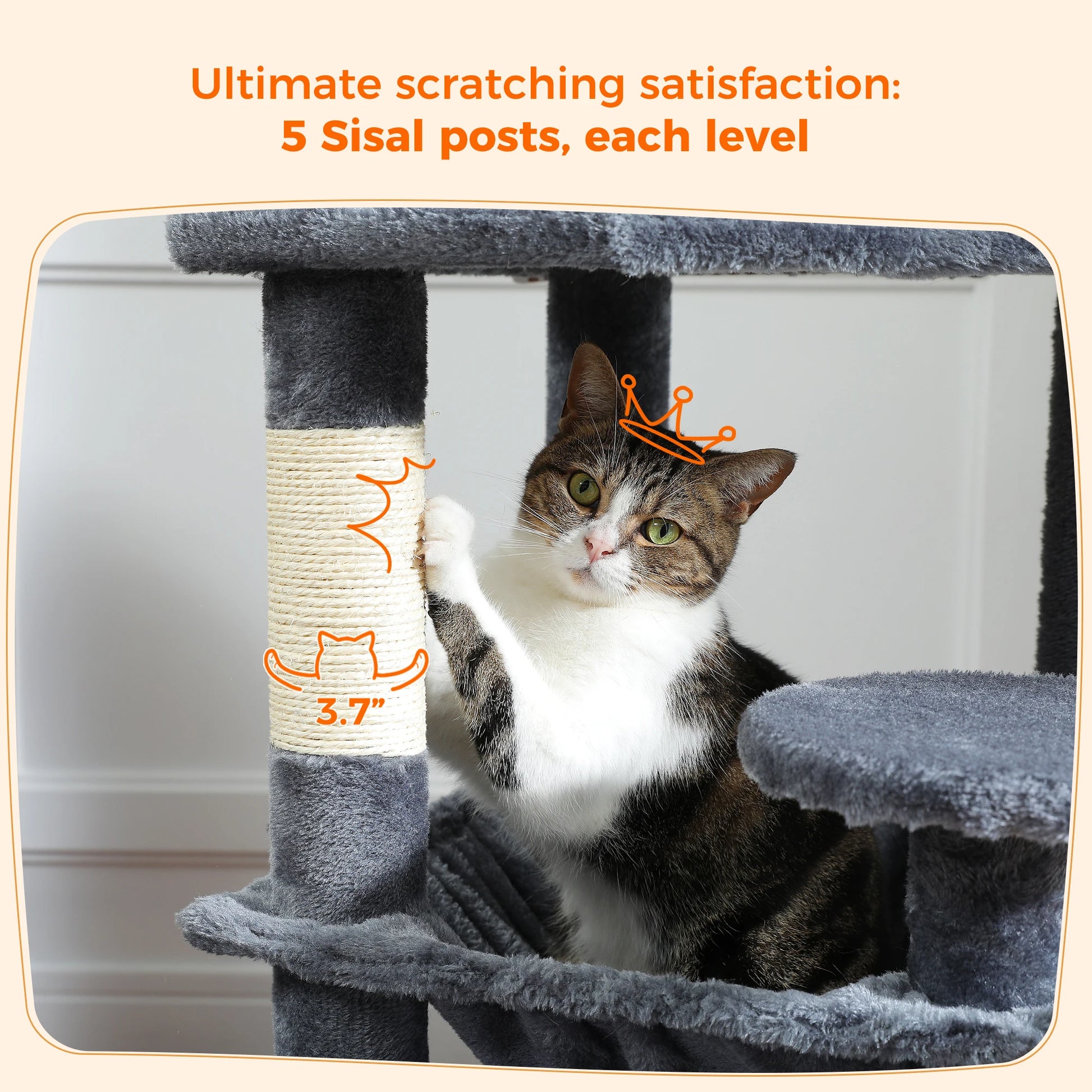 Large Cat Tree Tower with Hammock and Padded Perches - view 43