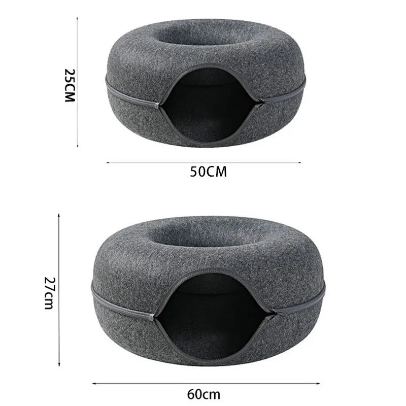 Donut Cat Bed with Built-in Felt Tunnel for Indoor Play - lifestyle