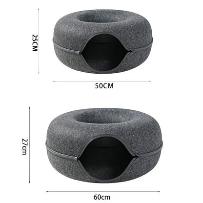 Donut Cat Bed with Built-in Felt Tunnel for Indoor Play - lifestyle