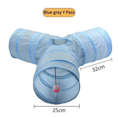 Foldable Cat Tunnel with Crinkle Paper for Indoor Play - Blue Gray Y tunnels