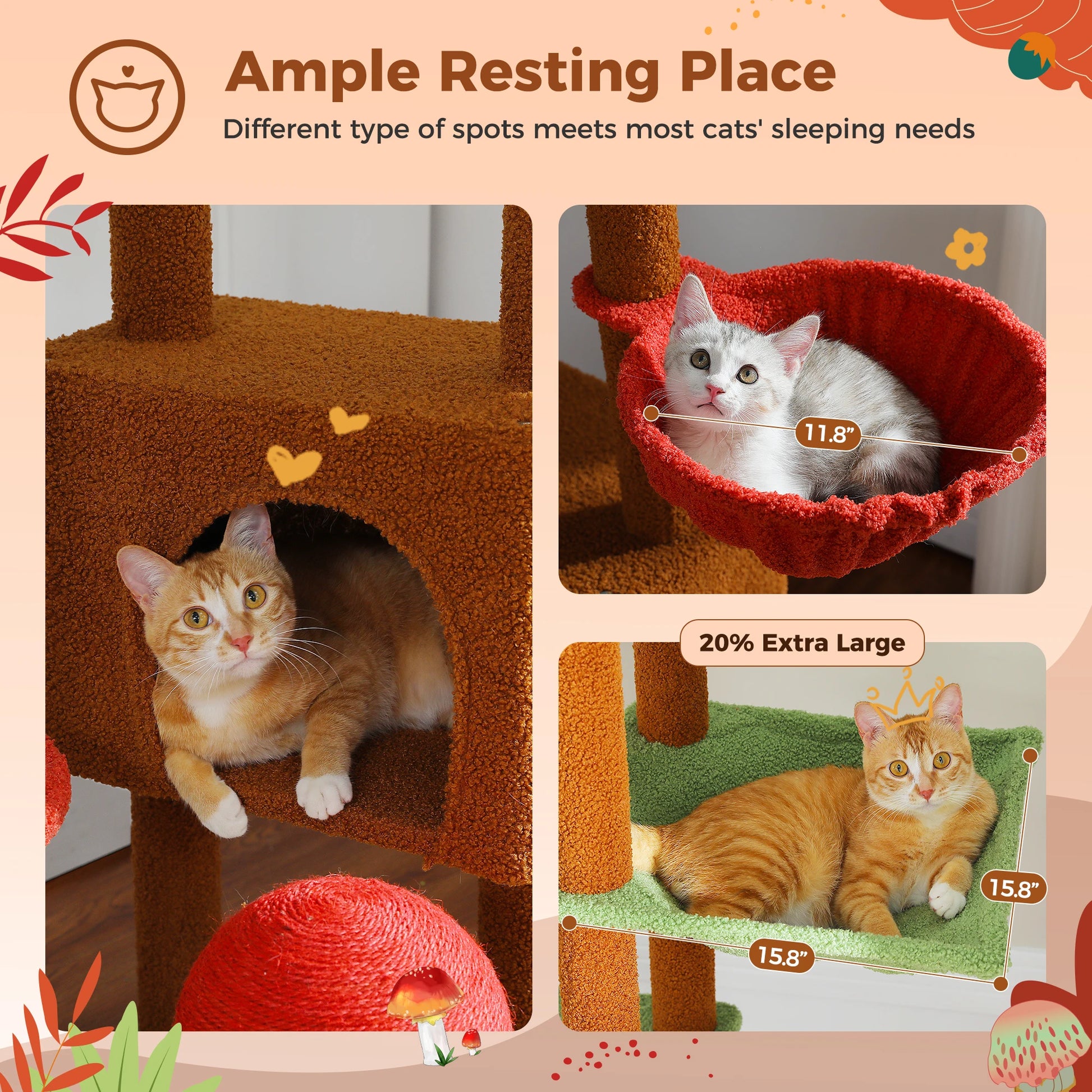 Height Adjustable Floor-to-Ceiling Cat Tree with Hammock - view 19