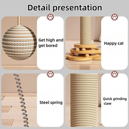 Wooden Cat Scratching Post with Turntable and Sisal Ball Toys - detail
