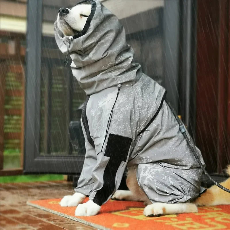 Reflective Sun-Protective Dog Raincoat Jumpsuit - in use