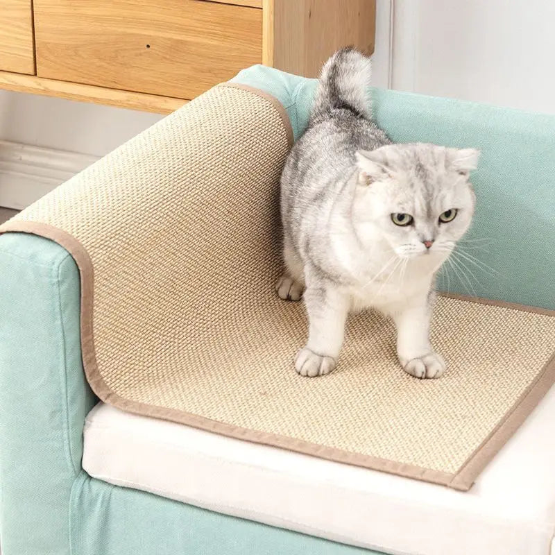 Natural Bamboo Cat Scratcher Mat for Furniture Protection - side view