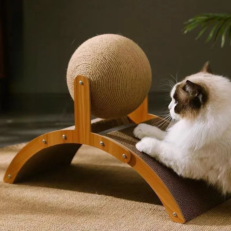 2-in-1 Wooden Cat Scratching Ball and Sisal Board