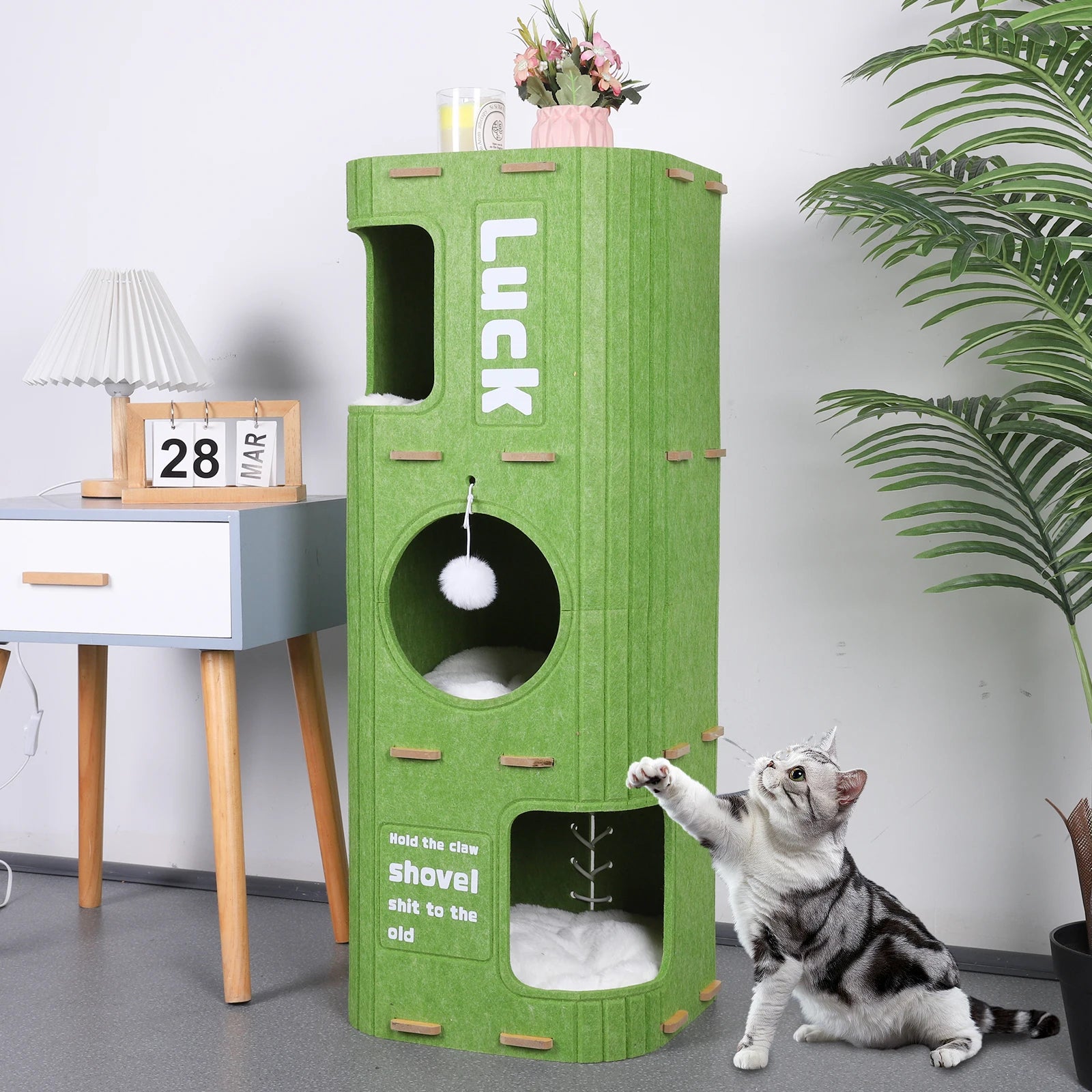 3-Tier Felt Cat Cave Bed for Multi-Cat Homes - size reference
