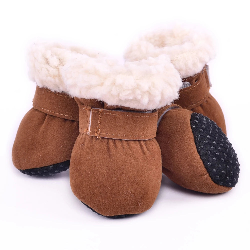 Plush Warm Anti-Slip Dog Boots and Socks (4 Pack) - in use
