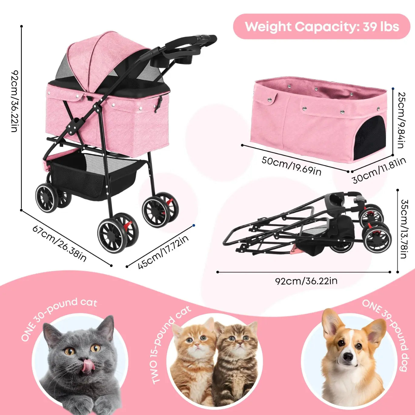 Foldable Pet Stroller for Small Dogs and Cats