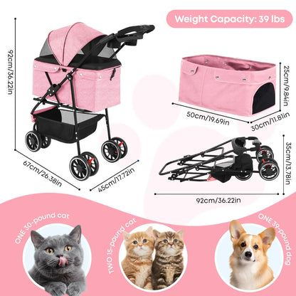 Foldable Pet Stroller for Small Dogs and Cats