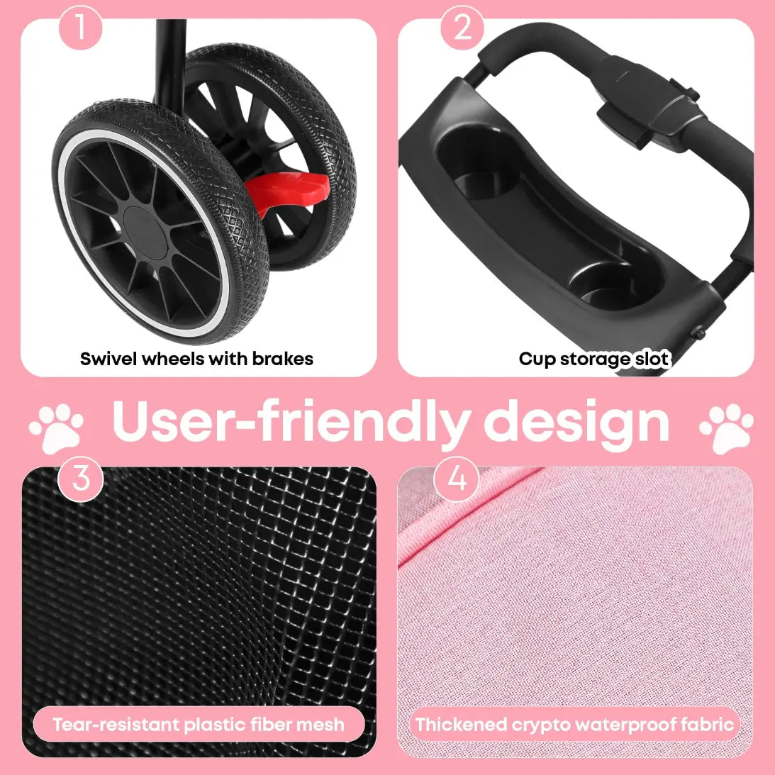 Foldable Pet Stroller for Small Dogs and Cats
