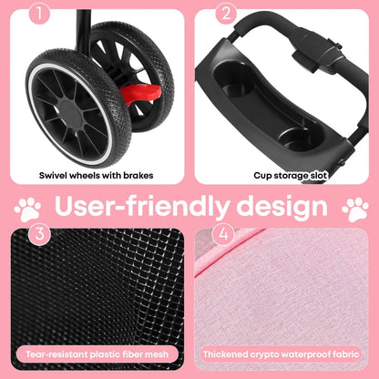 Foldable Pet Stroller for Small Dogs and Cats