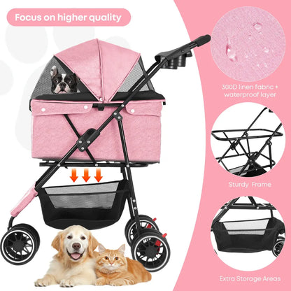 Foldable Pet Stroller for Small Dogs and Cats