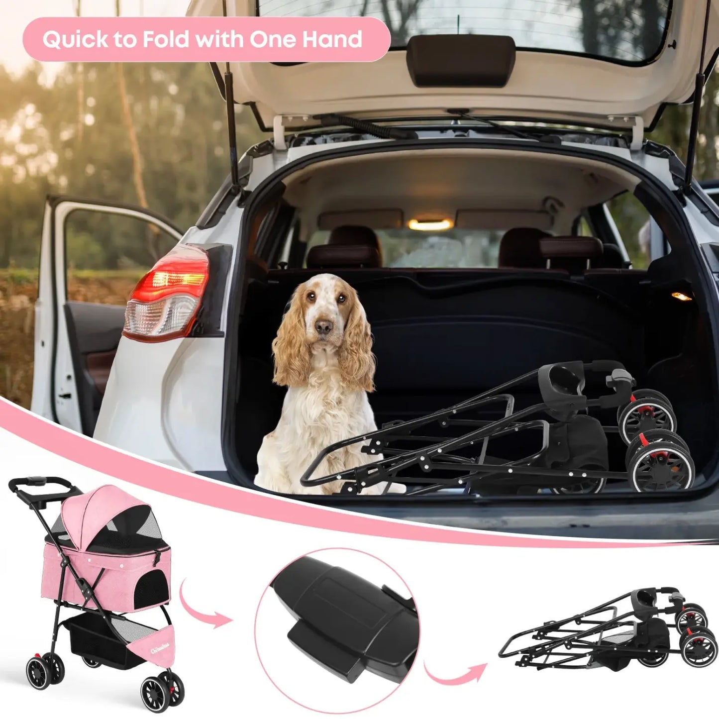 Foldable Pet Stroller for Small Dogs and Cats