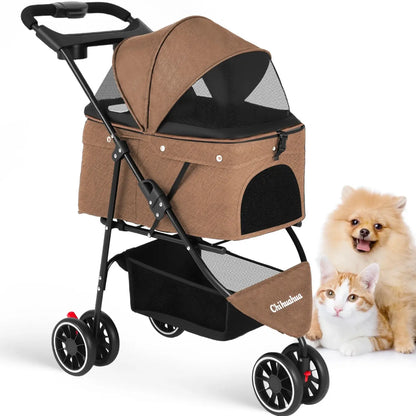 Foldable Pet Stroller for Small Dogs and Cats
