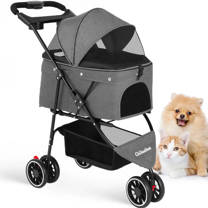 Foldable Pet Stroller for Small Dogs and Cats